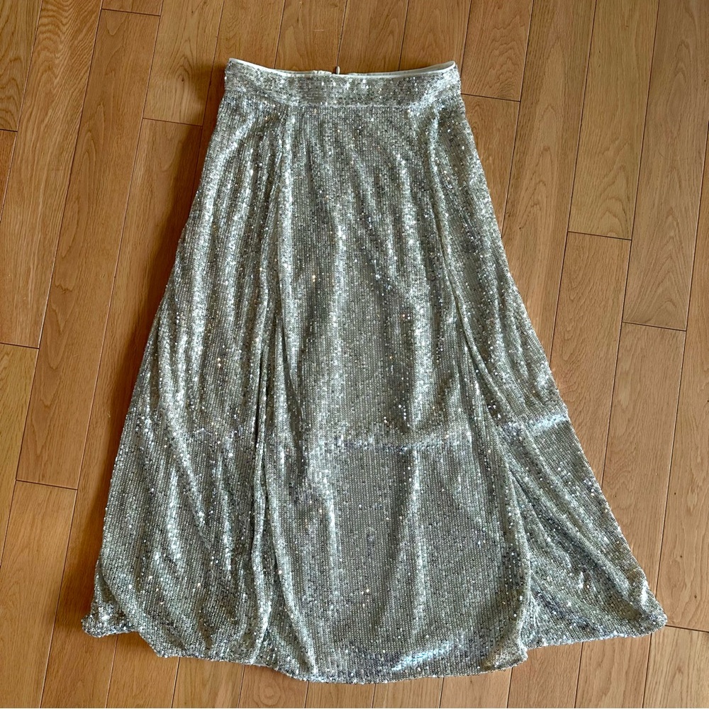 H&M Silver Gold Sequin Midi Skirt NWT Size 6